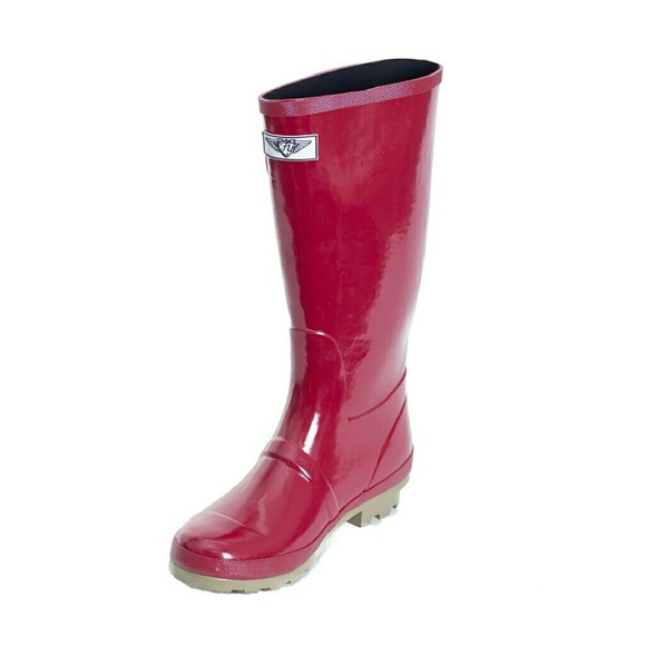 Women's Rainboots, Tall Rubber Rain Boots, RB-1536, Red - Picture 3 of 5